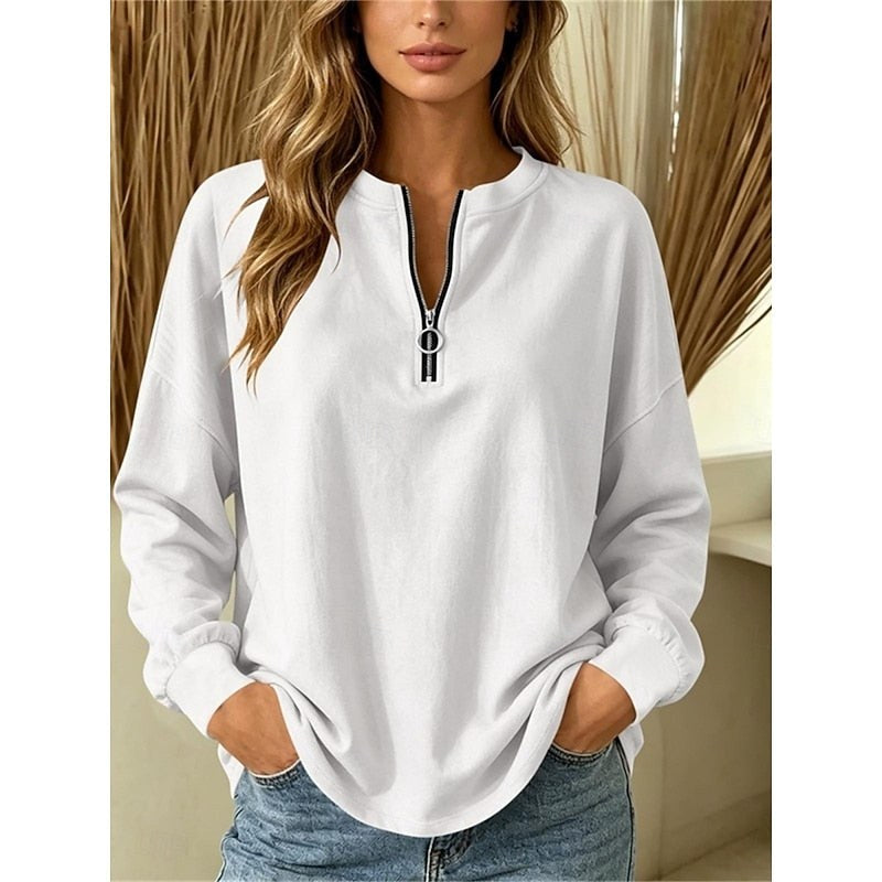 Brevelle Women's Quarter Zip Sweatshirt Top in White