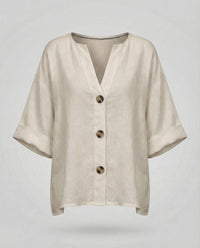 Briar Casual Linen Blouse with V-Neck in Apricot