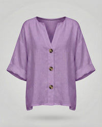 Briar Casual Linen Blouse with V-Neck in Purple