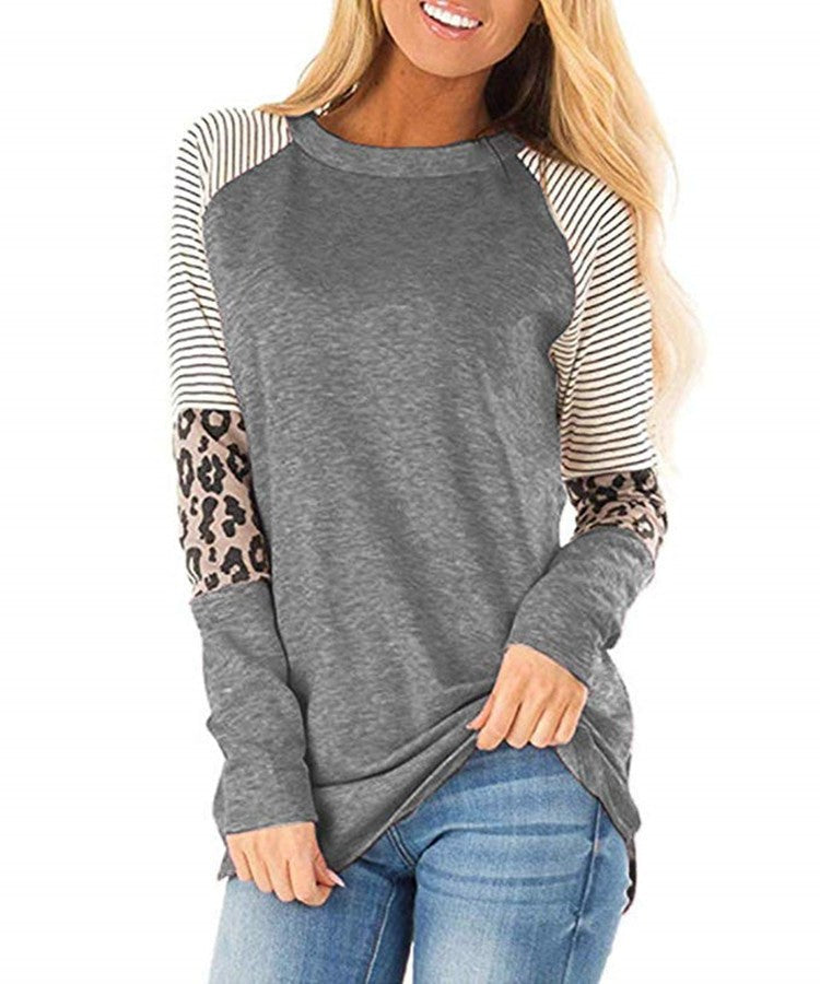 Briar Casual Top with Striped in Dark Grey