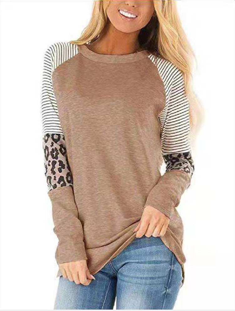 Briar Casual Top with Striped in Khaki