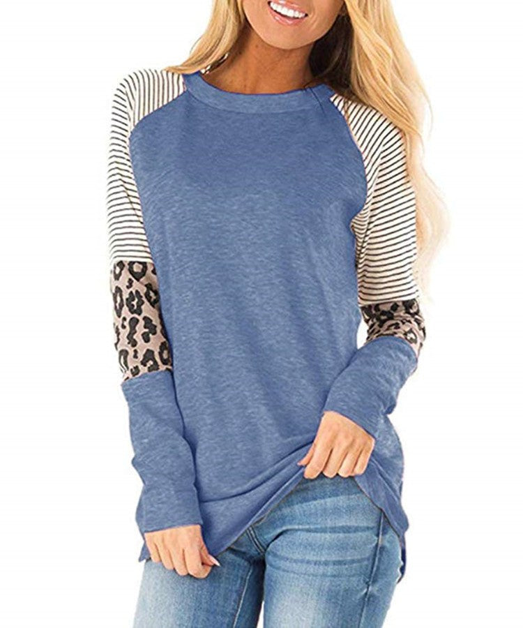 Briar Casual Top with Striped in Light Blue Grey