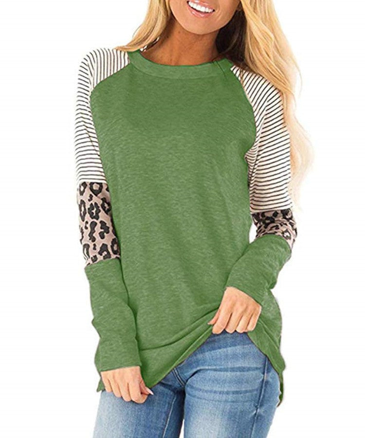 Briar Casual Top with Striped in Olive Green