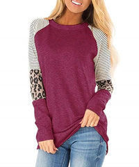 Briar Casual Top with Striped in Wine Red