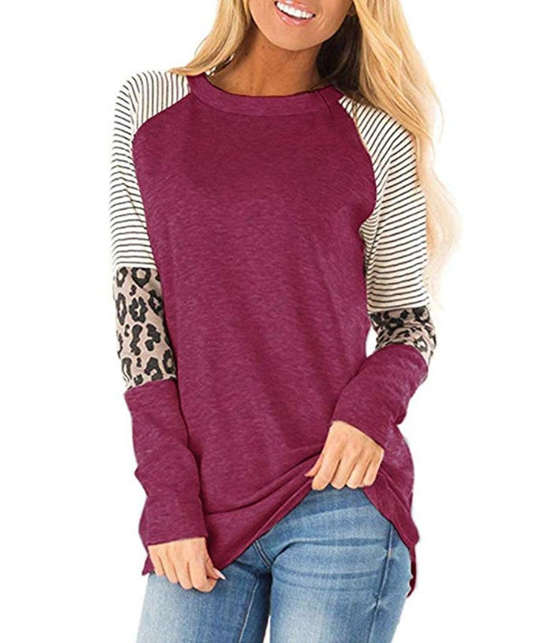 Briar Casual Top with Striped in Wine Red