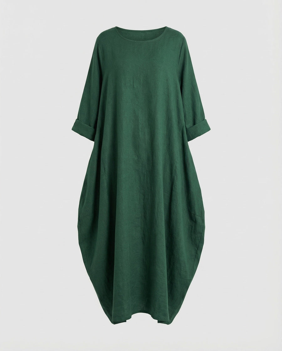 Briar Dress with Side Pockets and Pockets in Dark Green