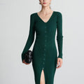 Briar Knit Dress with V-Neck and Button Front