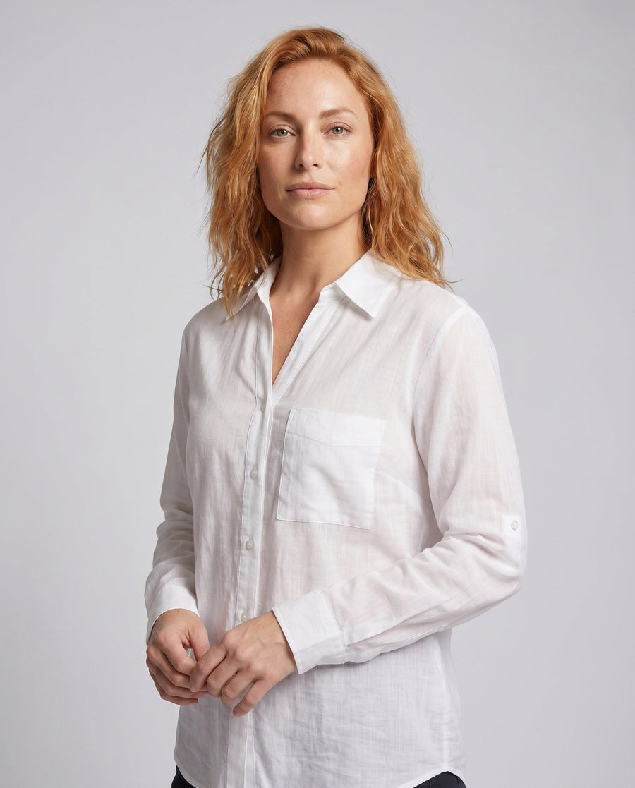 Bridget Casual Linen Blouse with Chest Pocket