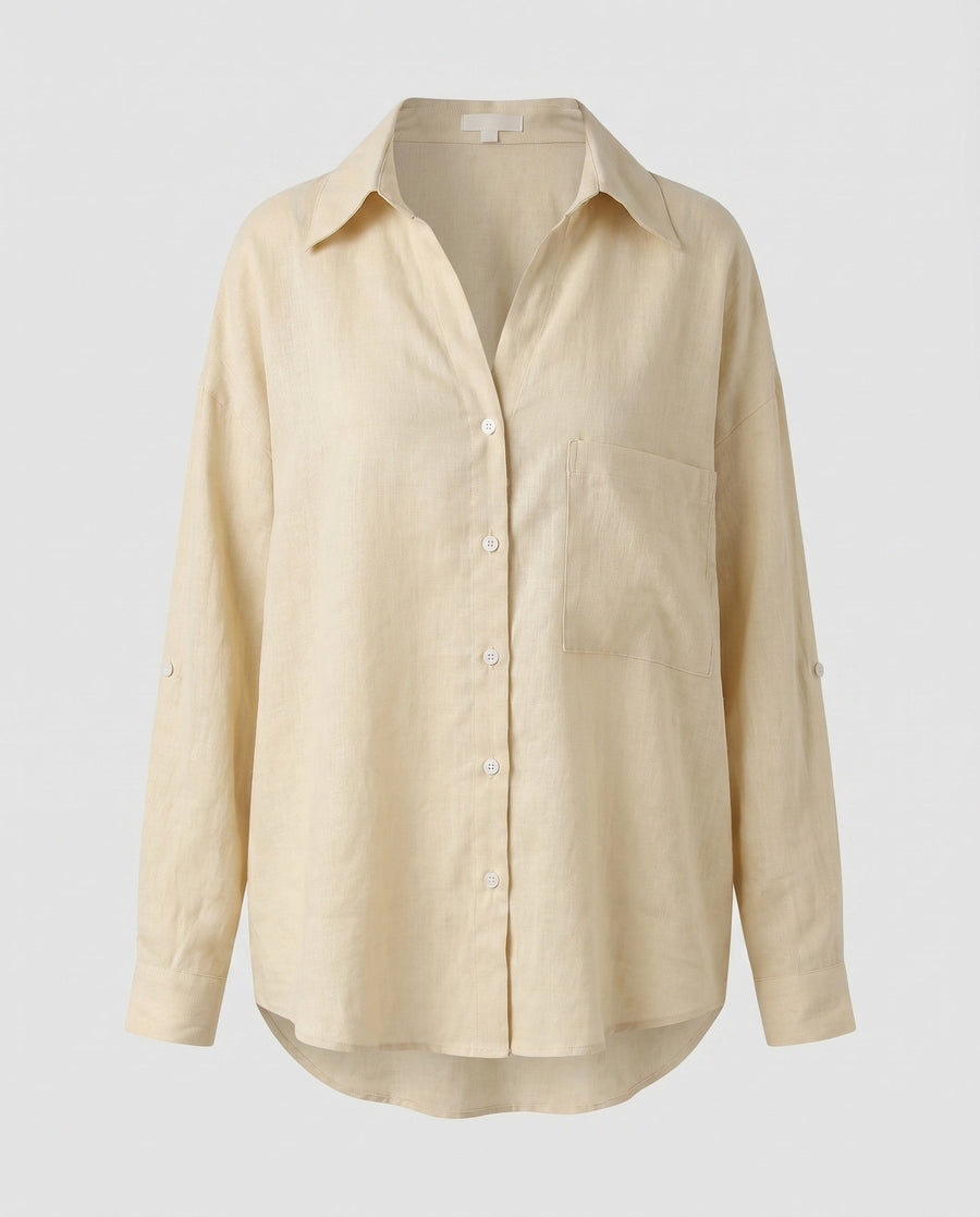 Bridget Casual Linen Blouse with Chest Pocket in Light Yellow