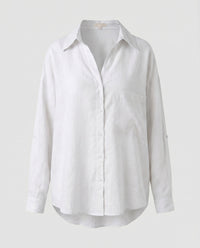 Bridget Casual Linen Blouse with Chest Pocket in White