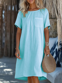 Bridget Casual Linen Maxi Dress with Pockets in Sky Blue