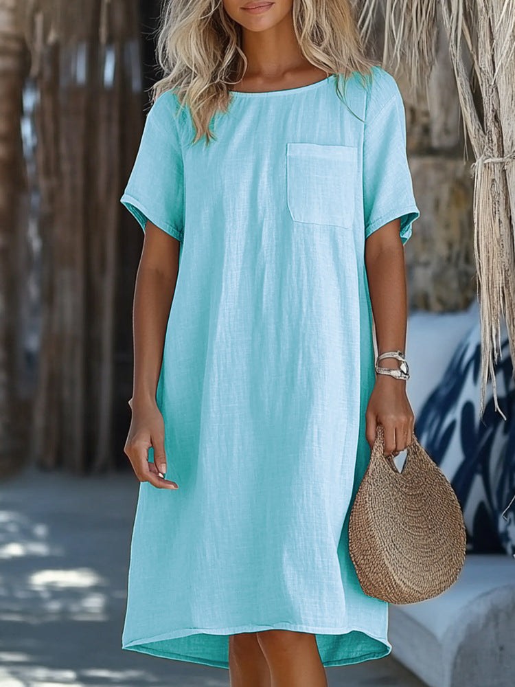 Bridget Casual Linen Maxi Dress with Pockets in Sky Blue