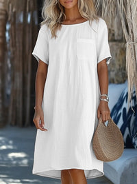 Bridget Casual Linen Maxi Dress with Pockets in White
