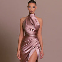 Bridget Elegant Evening Dress with Side Split in Beige