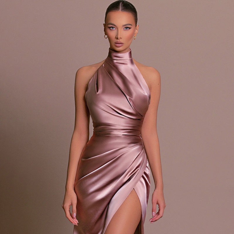 Bridget Elegant Evening Dress with Side Split in Beige