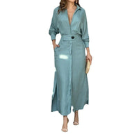Bridget Elegant Linen Maxi Dress with Button Front and Side Split in Pink