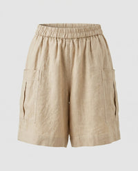 Brielle Casual Linen Shorts with Side Pockets and Pockets in Apricot