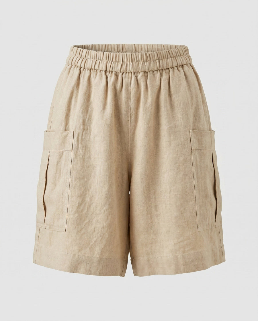 Brielle Casual Linen Shorts with Side Pockets and Pockets in Apricot