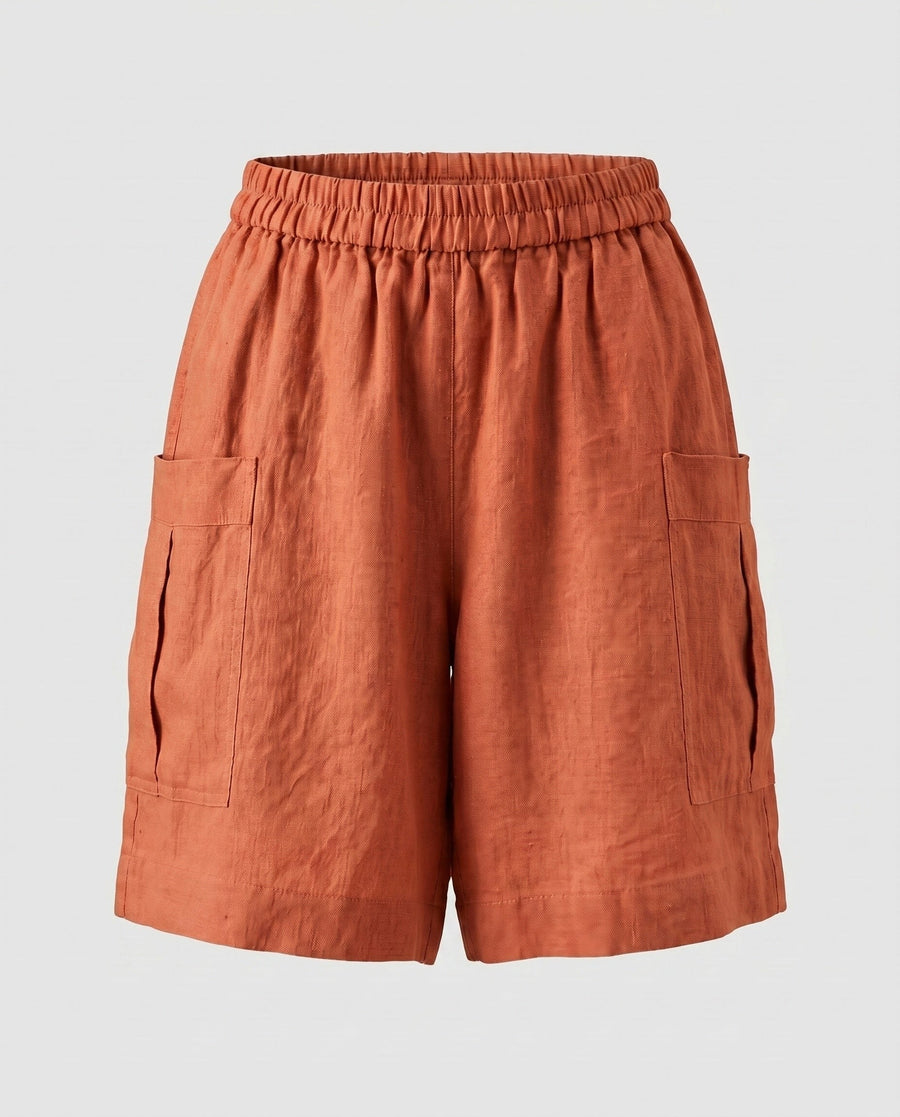 Brielle Casual Linen Shorts with Side Pockets and Pockets in Orange