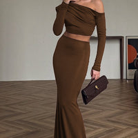 Brielle Elegant Dress with Long Sleeve in Coffee