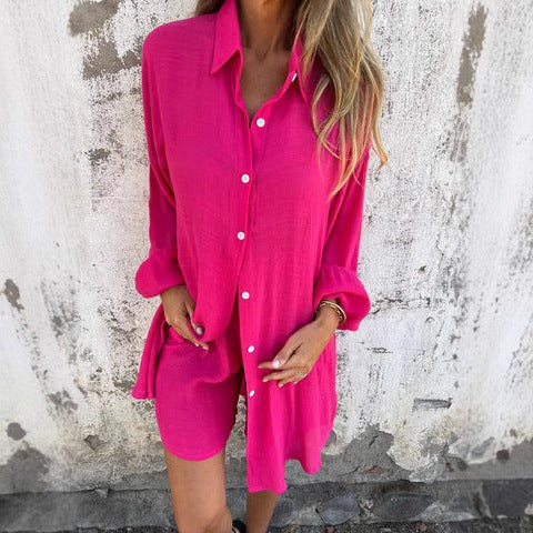 Brielle Shirt with Elastic Waist and Oversized in Magenta