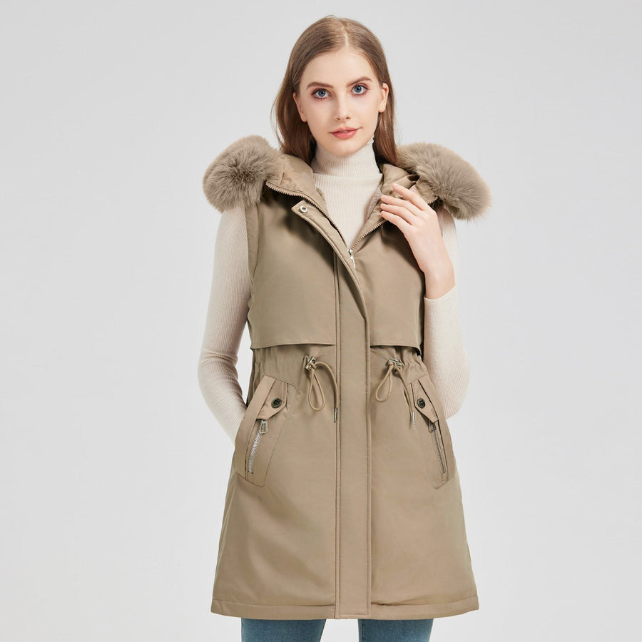Brielle Vest with Hood in Khaki
