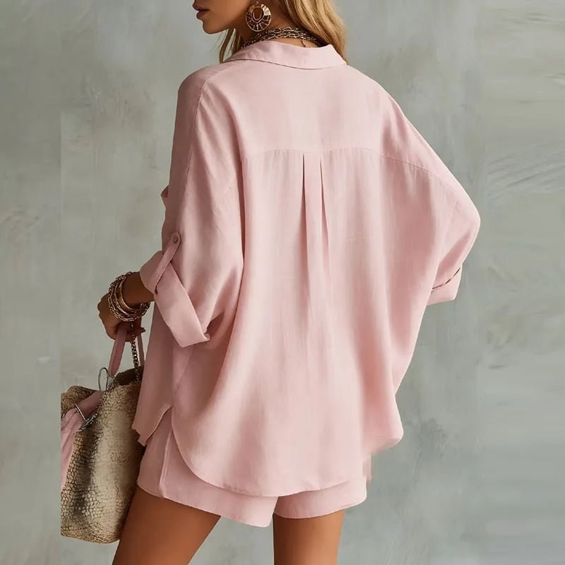 Brindara Women's Linen Two Piece Set in Pink