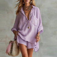Brindara Women's Linen Two Piece Set in Purple