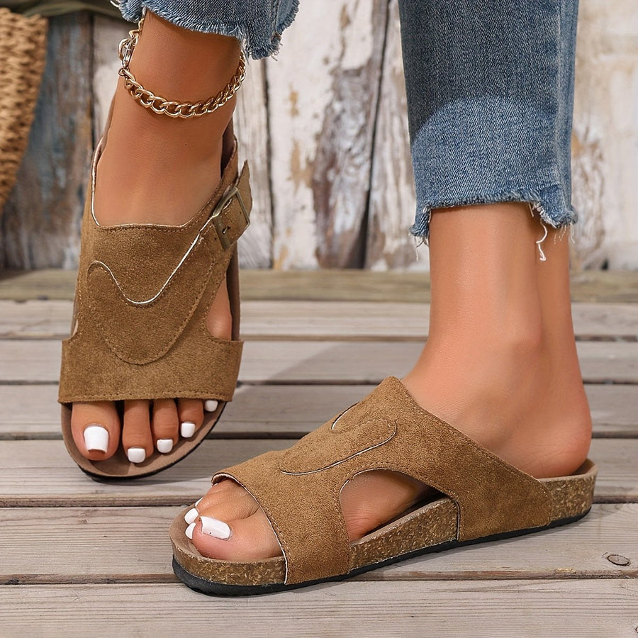 Brindelle Women's Flat Sandal with Ankle Strap in Beige