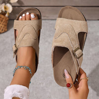 Brindelle Women's Flat Sandal with Ankle Strap in Beige