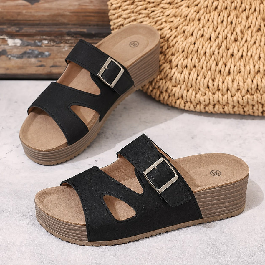 Brindelle Women's Flat Sandal with Ankle Strap in Black