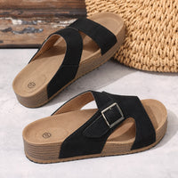 Brindelle Women's Flat Sandal with Ankle Strap in Black