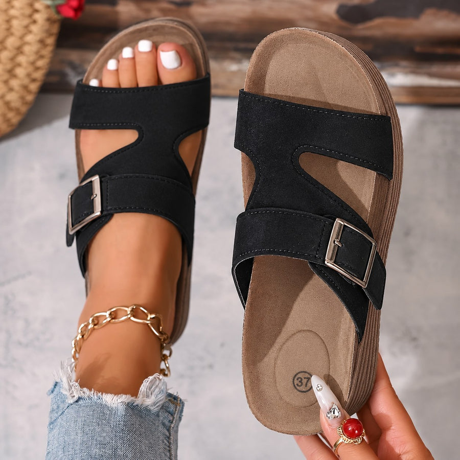 Brindelle Women's Flat Sandal with Ankle Strap in Black