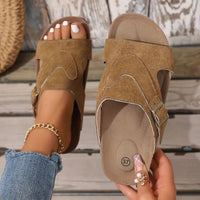 Brindelle Women's Flat Sandal with Ankle Strap in Brown