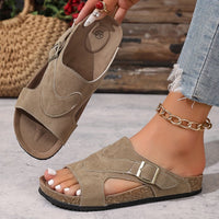 Brindelle Women's Flat Sandal with Ankle Strap in Khaki