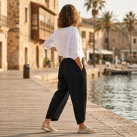 Brindis Women's Wide Leg Cropped Linen Pants in Black