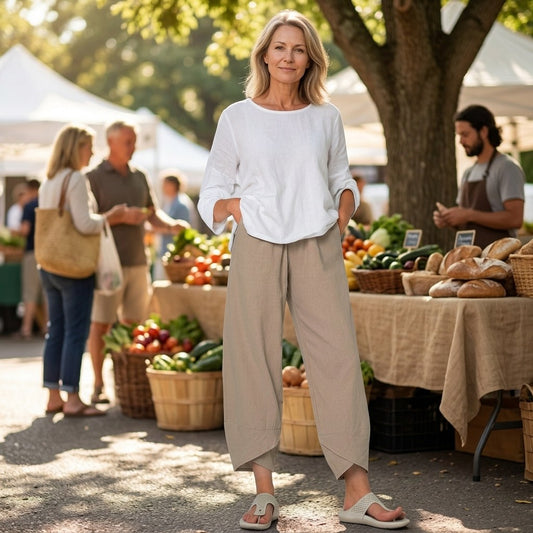 Brindis Women's Wide Leg Cropped Linen Pants
