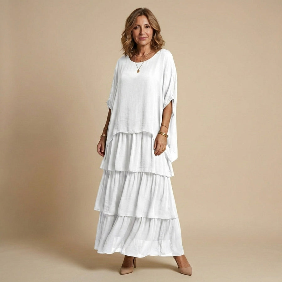 Brinelle Women's Tiered Layered Maxi Sundress in White