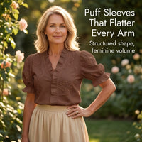 Brinley Women's Floral Embroidered Puff Sleeve Blouse