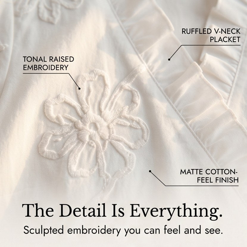 Brinley Women's Floral Embroidered Puff Sleeve Blouse