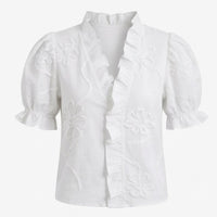 Brinley Women's Floral Embroidered Puff Sleeve Blouse in White