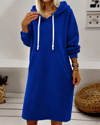 Briony Women's Hooded Midi Dress with Zip Detail in Blue