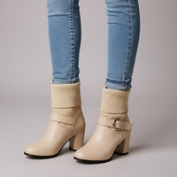 Brooklyne Block Heel Ankle Boot in Beige