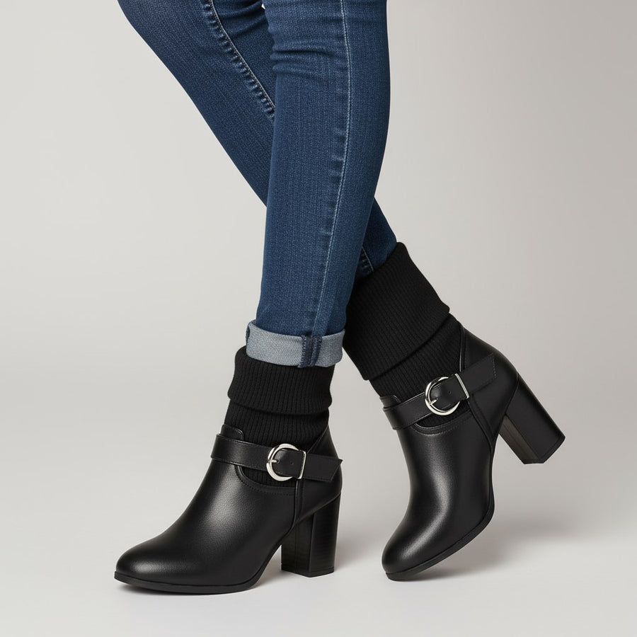 Brooklyne Block Heel Ankle Boot in Charcoal