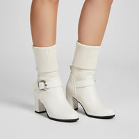 Brooklyne Block Heel Ankle Boot in Pearl