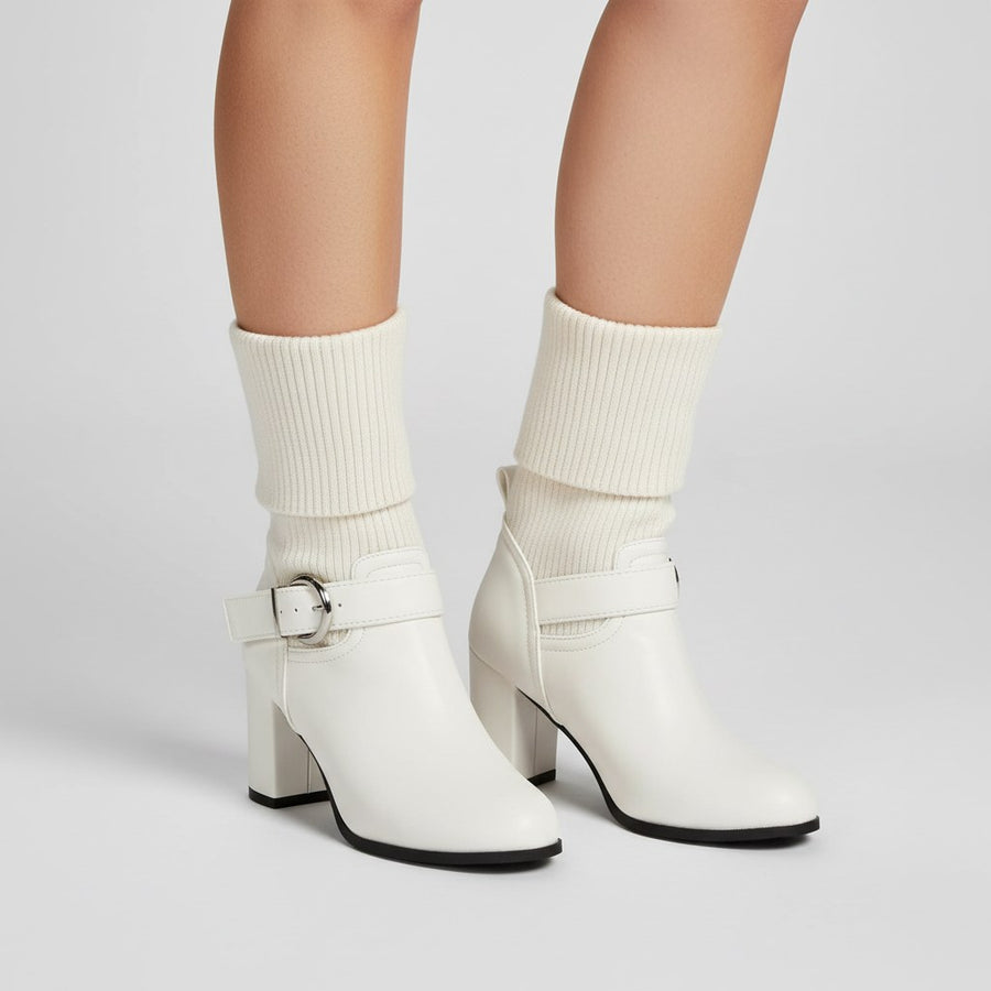 Brooklyne Block Heel Ankle Boot in Pearl