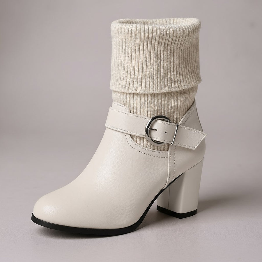 Brooklyne Block Heel Ankle Boot in Pearl