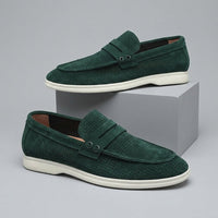 Brooks Smooth Suede Loafer in Royal Green