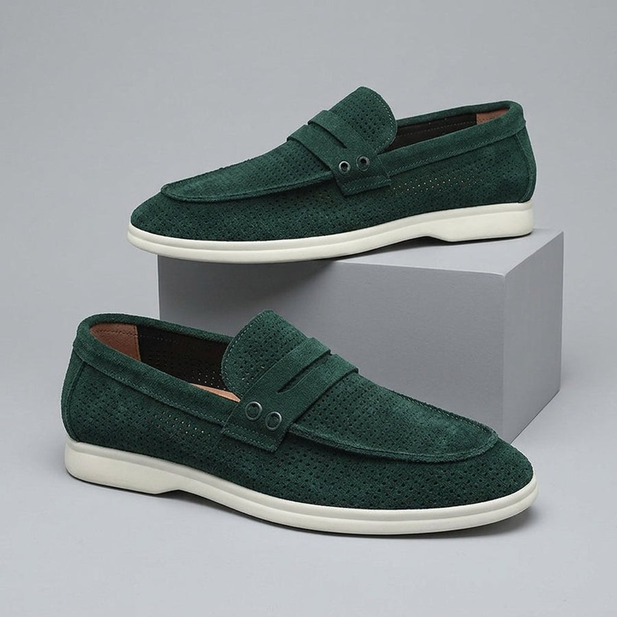 Brooks Smooth Suede Loafer in Royal Green