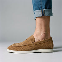 Brooks Smooth Suede Loafer in Sienna Brown
